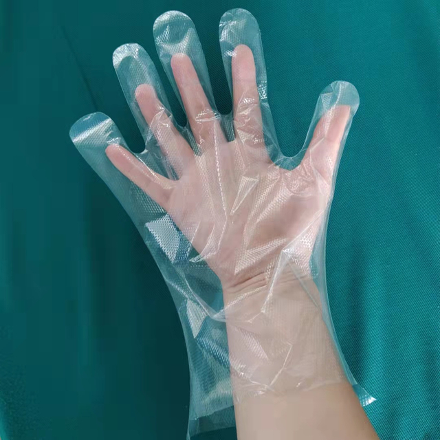 簡単に使用できるヘッドカードハングブロックグローブ付き滑り止めPE使い捨てプラスチックグローブ